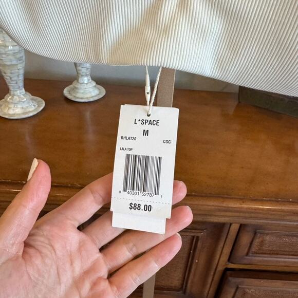 L*Space Lala Bikini Top Ribbed Cream Guava Golden Hour M NWT - Picture 4 of 10